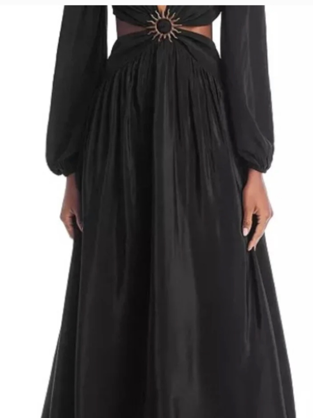 Farm Rio Medium M black cut out long sleeve dress gold sun buckle - Picture 5 of 9
